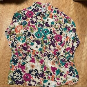 Bridgewater Studio 100% Linen Floral Women’s Button Down 1x Long Sleeve